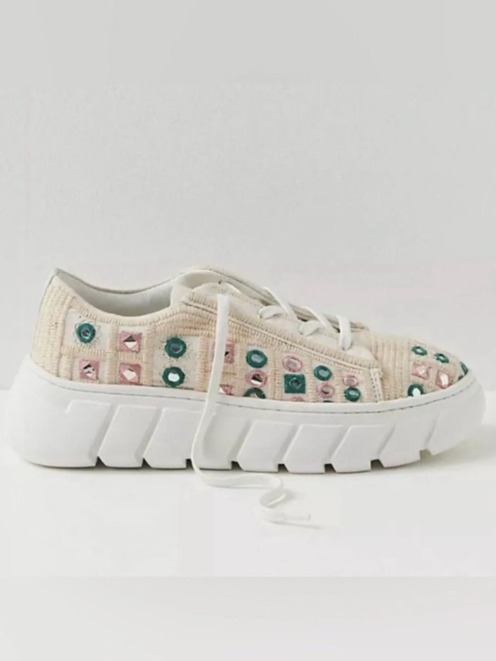 Free People Catch Me If You Can Mirror Combo Crochet Sneakers Size 38 US 8 Boho